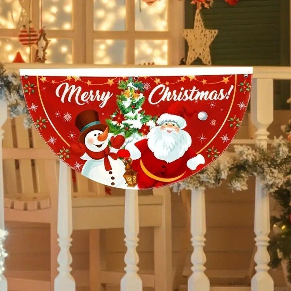 18 x 35 Holiday Wall Banner Festive Christmas Snowman & Santa - Merry Christmas
